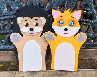 Marionetas de animales de fieltro hechas a mano: Juego de teatro de manos de erizo y zorro