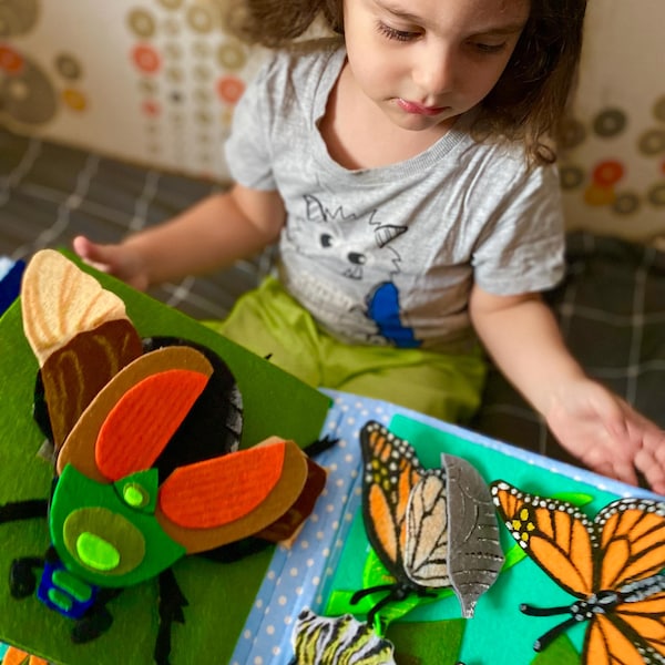 Libro de actividades personalizado sobre insectos, libro de reptiles, libro de fieltro Montessori, juguete de viaje para niños pequeños, regalo para niños de 3 a 7 años.