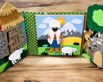 シェパード・クワイエットブック：幼児向けフェルト製モンテッソーリ感覚玩具