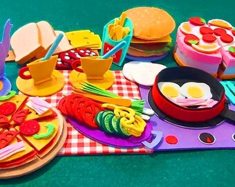 Juego de comida de fieltro hecho a mano, juguetes de cocina para juegos de imitación, juguete educativo Montessori, comida para juegos de rol para niños pequeños, regalo para niños.