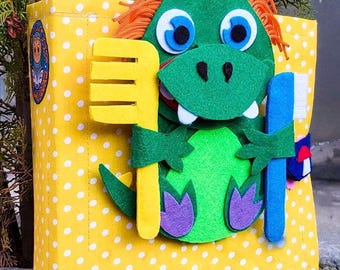 Personalized Dinosaur Quiet Book, Montessori Felt Busy Book, Baby Travel Activity Toy, Gift Age 10 Months-3 Years