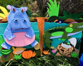 パーソナライズされたジャングルの静かな絵本、サファリの知育絵本、フェルト製のモンテッソーリ玩具、幼児向け旅行用アクティビティブック、3～6歳向けギフト