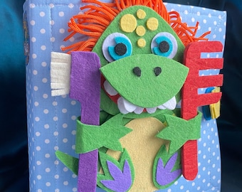 Dinosaur Quiet Book, Personalized Montessori Felt Busy Book, Toddler Activity Book, Sensory Travel Toy, Kids Learning Gift