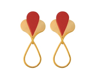 Boucles d'oreilles géométriques en cuir, Laiton doré à l'or fin, bijoux en cuir faits main