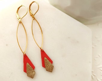 Boucles d’oreilles géométriques en cuir, Boucles d’oreilles géo minimalistes Marquise, Boucles d’oreilles élégantes faites à la main, Boucles d’oreilles délicates tear drop, Cadeau pour elle