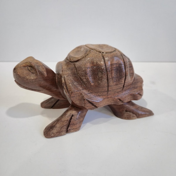 Grandpa Chic Sculpture Hand Carved Wooden Turtle Trinket Box Hidden Drawer Keepsake | Vintage Boho Decor Animal Stash Box  Symbolic Gift