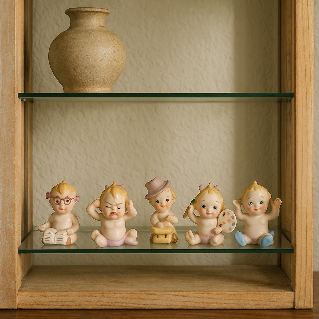 Vintage Japan Baby Figurines Set, 1950s Kewpie Style Porcelain