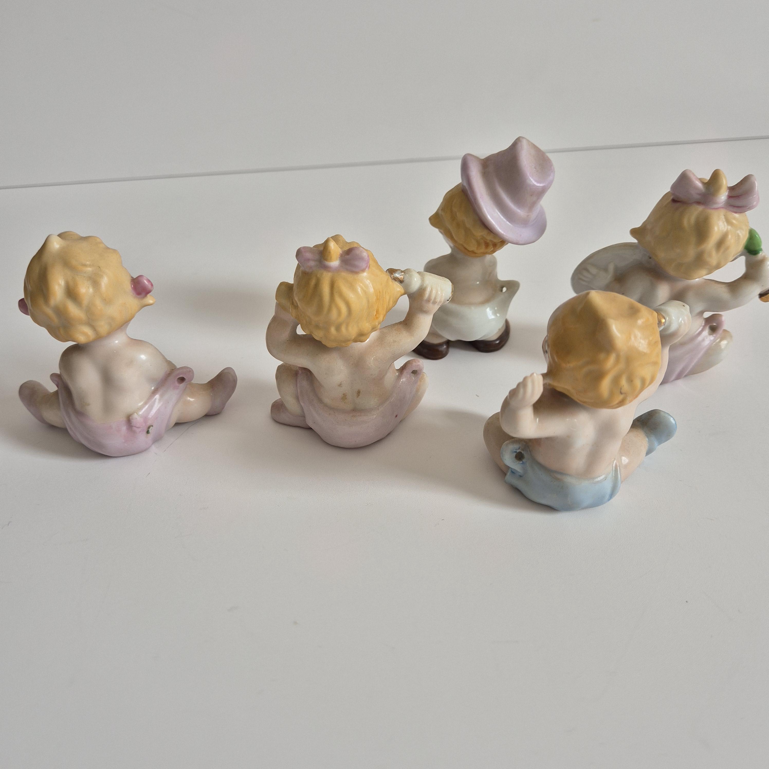 Vintage Japan Baby Figurines Set, 1950s Kewpie Style Porcelain