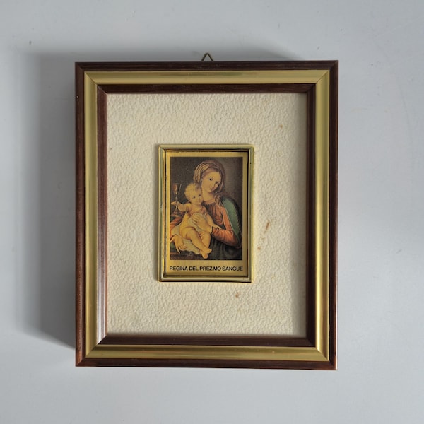 Impresión enmarcada católica vintage de la Virgen con el Niño / Regina del Preziosissimo Sangue / Arte religioso mural / Decoración devocional italiana para el hogar