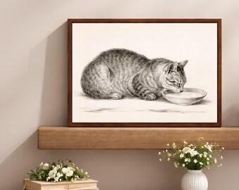 Vintage Katze Illustration, gerahmte Tier Skizze Leinwanddruck