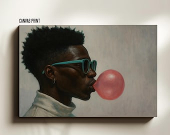 Stampa su tela di arte afro moderna, ritratto con gomma da masticare