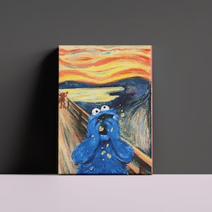 Cookie Monster Poster, The Scream Parody Wall Art, The Scream Poster, Cartoon Style Wall Art, Edvard Munch Funny Poster, Ready To Hang.