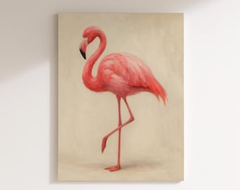 Pink Flamingo Wall Art | Minimalist Tropical Bird Canvas | Elegant Flamingo Poster | Coastal Home Decor