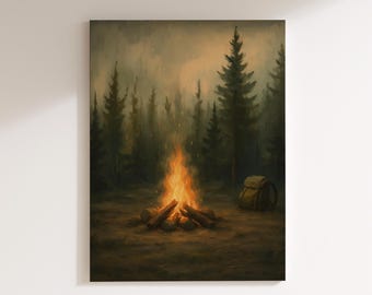 Campfire Canvas Print – Rustic Forest Wall Art