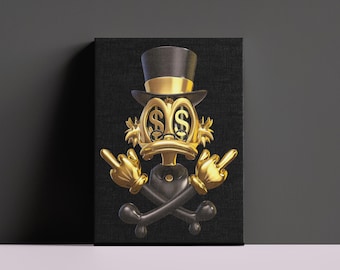 Donald Duck Fashion Canvas, Cartoon Poster, Duck And Dollar Canvas Print, Duck Money Canvas, Ready To Hang, Scrooge Mcduck, Canvas Wall Art,