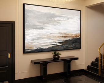 Neutral Abstract Landscape Canvas Print, Beige Gray Art