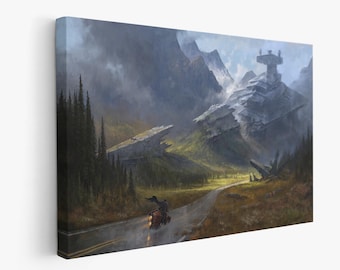 Star Wars Canvas, Starwars Fun art, Mandalorian Canvas, Movie Poster, Star Wars Landscape Wall Art, Canvas Wall Art, Ready To Hang.