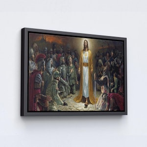 Jesus in War With Soldiers Canvas, Jesus Wall Art, Christian Canvas, Religious Art, Resurrection of Jesus Poster Art, Jesus Wall Art.