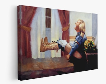 Dom en stom canvasprint, grappige badkamerkunst aan de muur, klaar om op te hangen