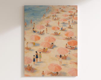 ビーチパラソルのウォールアート | 夏の海岸プリント | パステルカラーのビーチ風景画 | 海辺のポスター | リラックスできる夏の雰囲気のホームデコレーション
