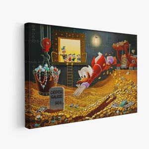 Scrooge McDuck Wall Art, Graffiti, Uncle Scrooge McDuck Poster, Scrooge McDuck Dive Into Money Canvas, Ready To Hang, Canvas Wall Art