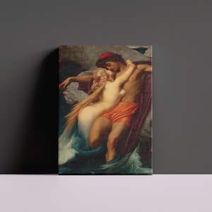 Frederic Leighton The Fisherman And The Syren 1858 Poster, Mythology Of The Sea Mermaid Wall Art, Sea Syrens Poster, Vintage Poster.