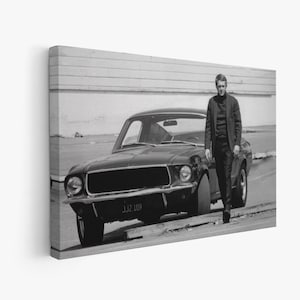 Steve McQueen Poster / Canvas, Steve McQueen Wall Art, Legendary Actor Poster, Steve McQueen 1968 Car Canvas, Gift For Dad Ready To Hang.