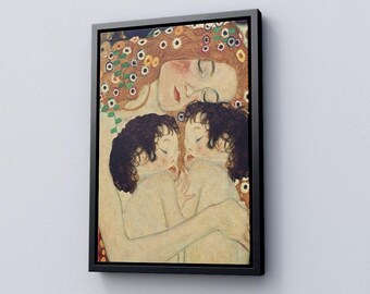 Gustav Klimt Mother and Twins Canvas Print, Museum Wall Art, Ready To Hang