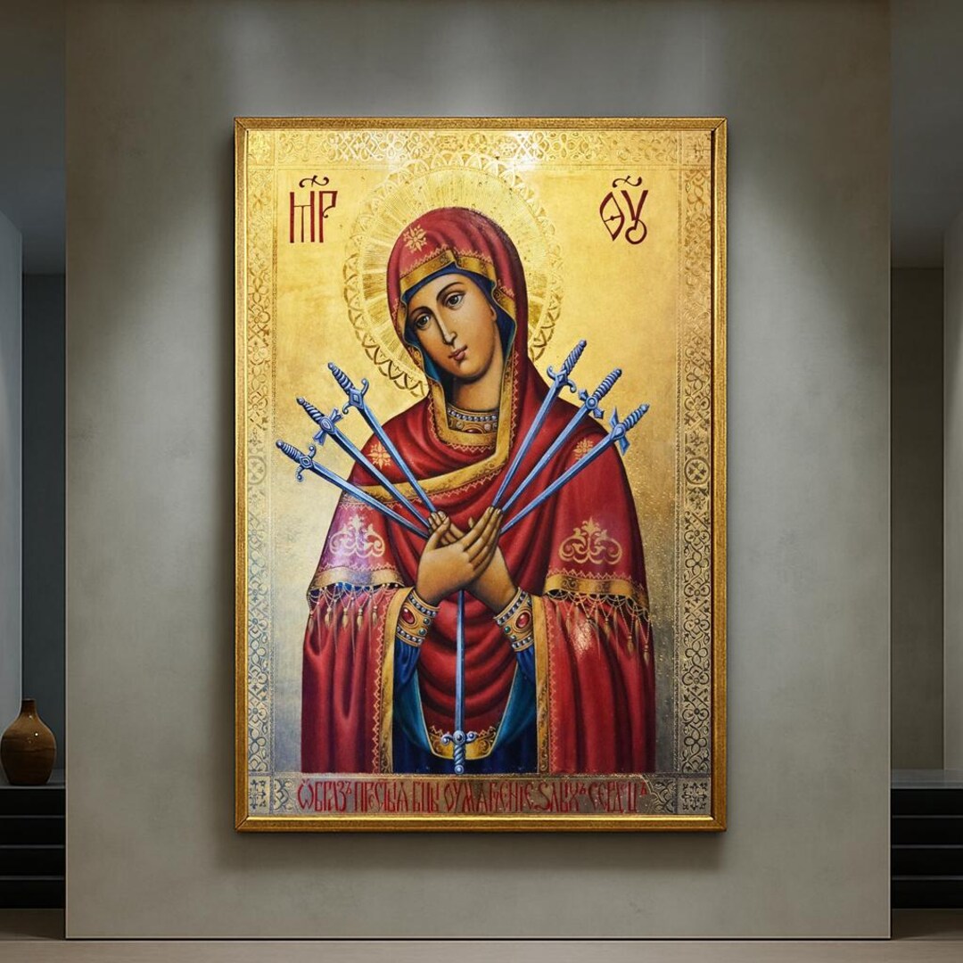 Our Lady of Sorrows Icon Canvas, Byzantine Religious Wall Art, Framed ...