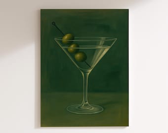 Martini Canvas Wall Art – Olive Drink, Modern Bar Decor
