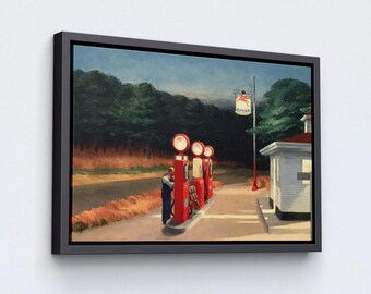 Canvasprint Edward Hopper Tankstation, vintage muurkunst, klaar om op te hangen