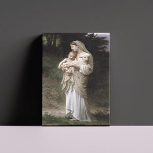 Innocent Virgin Mary Baby Jesus Lamb, Mary Baby Jesus Lamb Poster, Christian Wall Art, William-Adolphe Canvas, Canvas Wall Art,