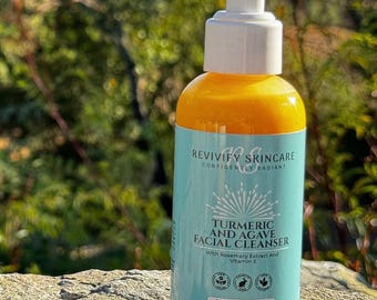 Turmeric And Agave Facial Cleanser With Vitamin E And Rosemary Leaf Extract, Facial Cleanser, Face Wash, Glowing Skin, 100% Natural