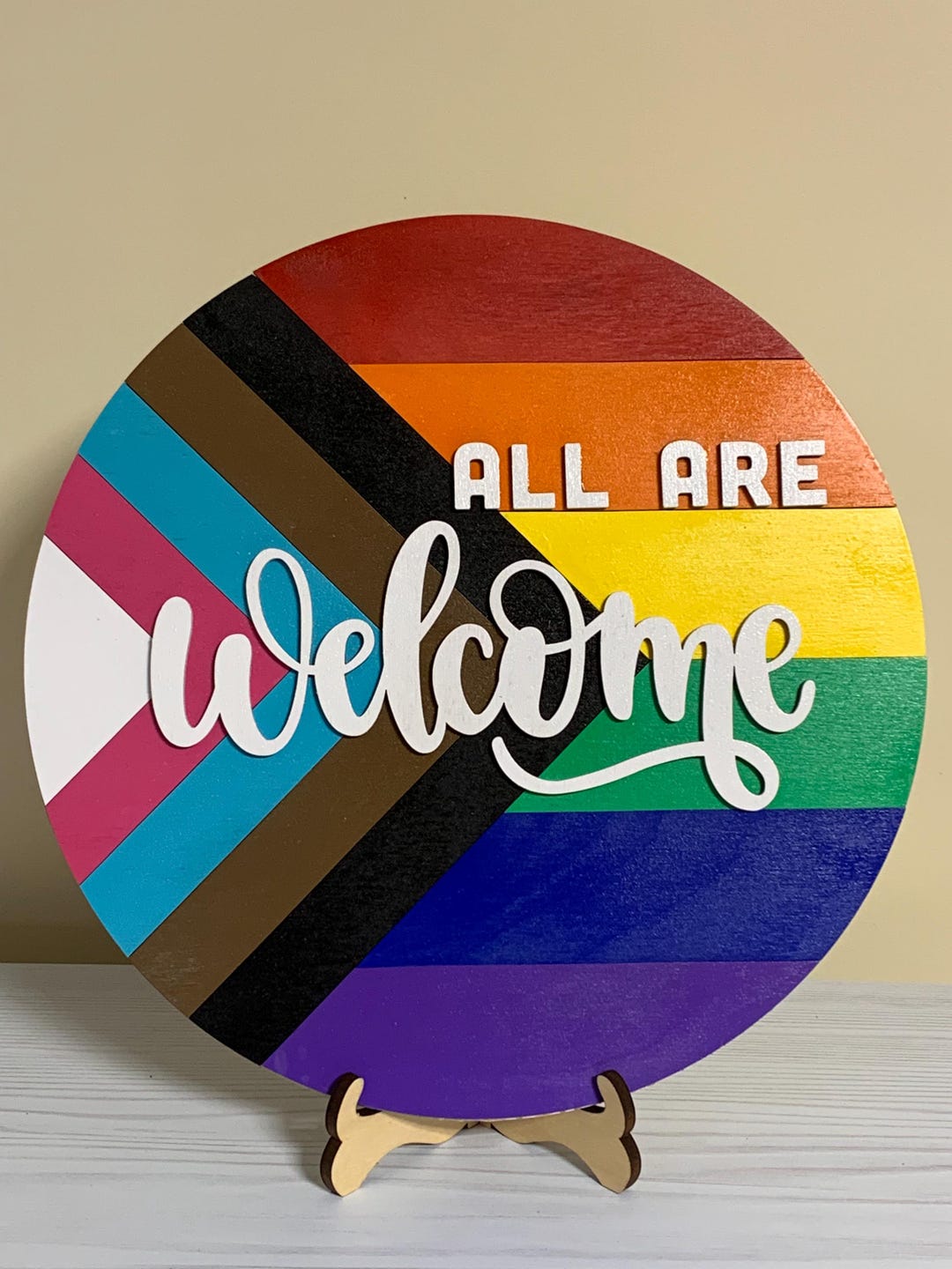 All Are Welcome Progress Pride Flag Sign - Etsy