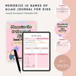 Kids Islamic Journal (girls): Memorize 10 Names of Allah, Reflection Prompts (PDF Download)