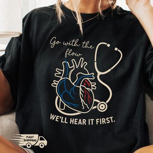 Retro Comfort Go With The Flow T Shirt, Nurse Shirt, EKG Tech Tee, Cardiac Nurse Shirt, CVICU Nurse Gift For Women, Nurse Appreciation Gift