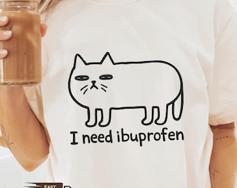 I Need Ibuprofen Cat Shirt: Funny Tired Cat Meme Tee