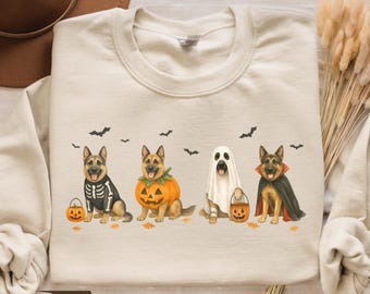German Shepherd Halloween Dog Sweatshirt, Spooky Season Pumking Ghost Dogs Comfort Colors Sweatshirt