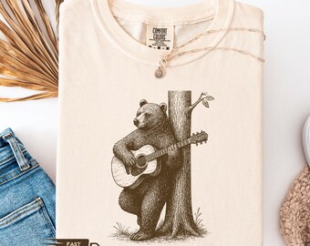 Guitar Bear Shirt, Guitar Lover Graphic Tee, Bear with Guitar Sweatshirt, Bear and Music Gift, T-shirt for Guitar Player, Musician Tee