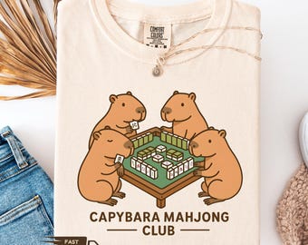 Capybara Mahjong Shirt, Funny Mahjong Sweatshirt, Mahjong Lover Tee, Comfort Colors® Capybara Lover Gift, Funny Capybara Mahjong Tee
