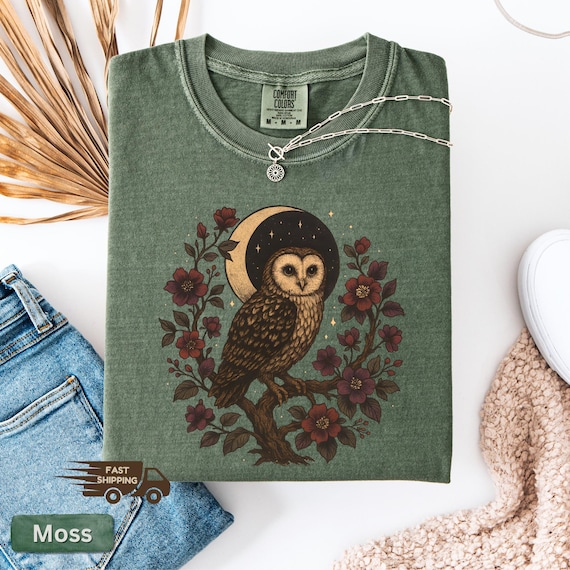 Dark Cottagecore Owl Comfort Colors Garment Dyed Shirt, Forestcore Vintage Gothic Sweatshirt
