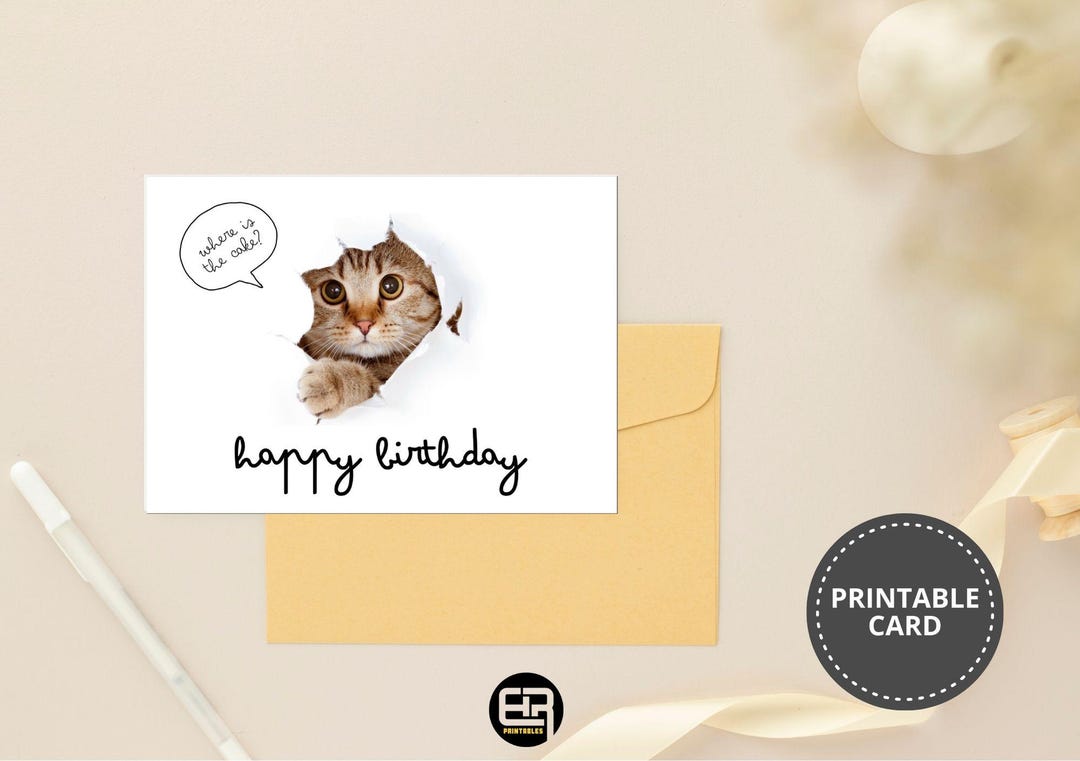 Funny Cat Birthday Card Printable Greeting Card - Etsy