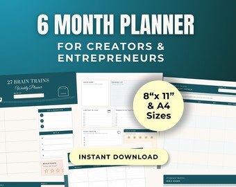 Creator & Entrepreneur Planner Printable | 27-Week Undated Weekly and Monthly Business Planner | 27 Brain Trains