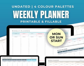 Editable Weekly Hourly Planner, Undated Schedule Template (Digital Download)