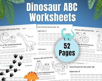 Dinosaur ABC Kids Activity Pack | 52-Page Tracing, Coloring, Letter-Find (PDF Download)