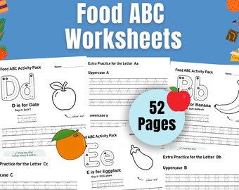 Fruit & Vegetable ABC Kids Activity Worksheets | 52-Page Alphabet Tracing, Coloring, Letter Find PDF