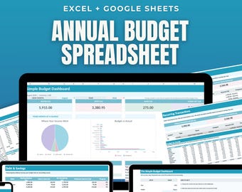 Annual Budget Spreadsheet | Monthly Tracker, Bills, Debt, Savings (Excel/Google Sheets)