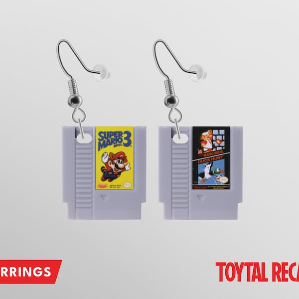 NES Cartridge Earrings - Hook Dangle Version - Retro 8 bit Gamer Classic (Console style) Resin Printed Cosplay Fan Art