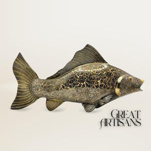 Brass Fish Figurine | Handcrafted Fish Sculpture Statue | Solid Table Accent