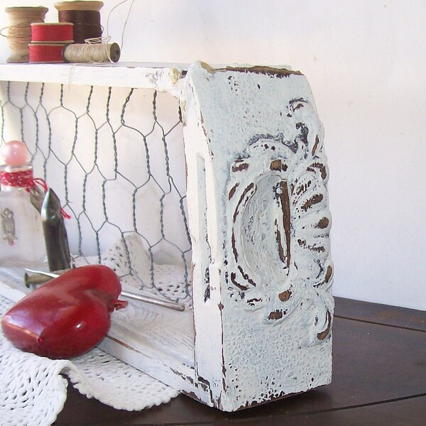White Shabby Chic Farmhouse Rustic Antique Victorian Wood Shelf Mixed Media